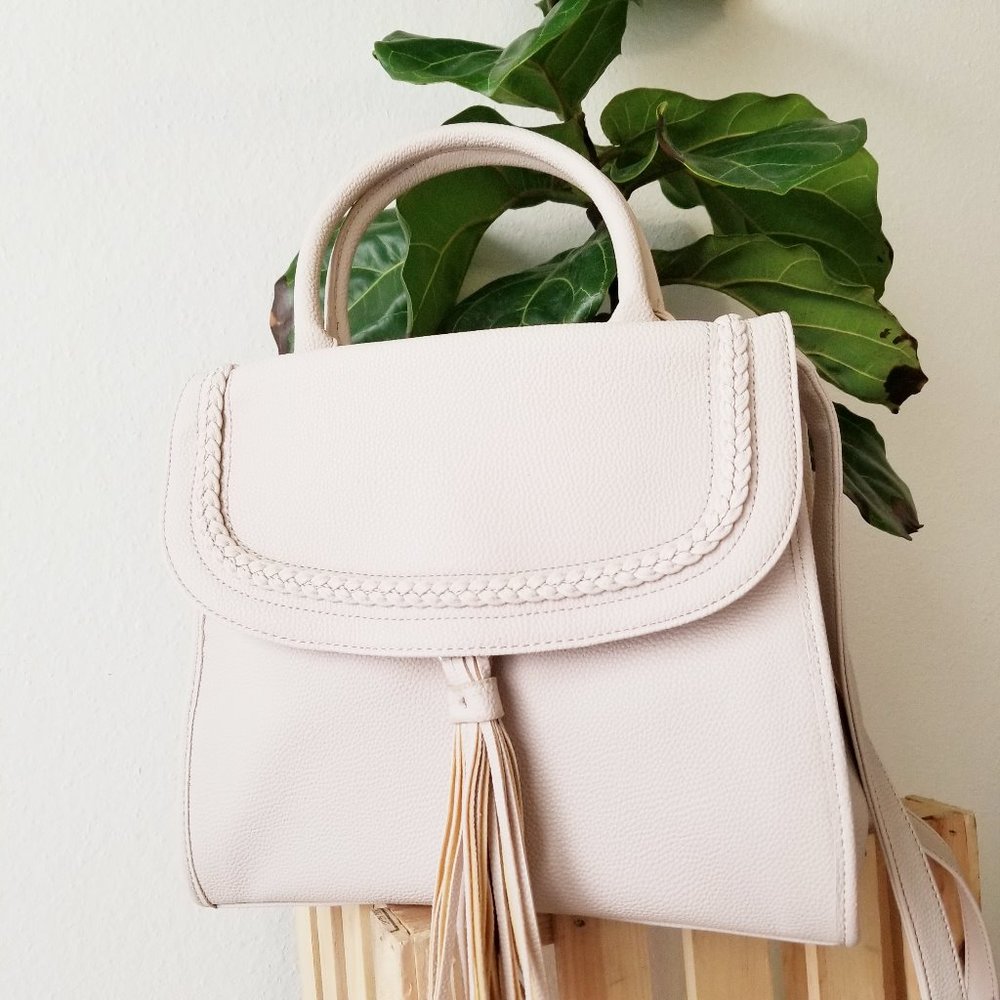 Nine West Beige Bone Colored Medium Sized Purse With Tassel